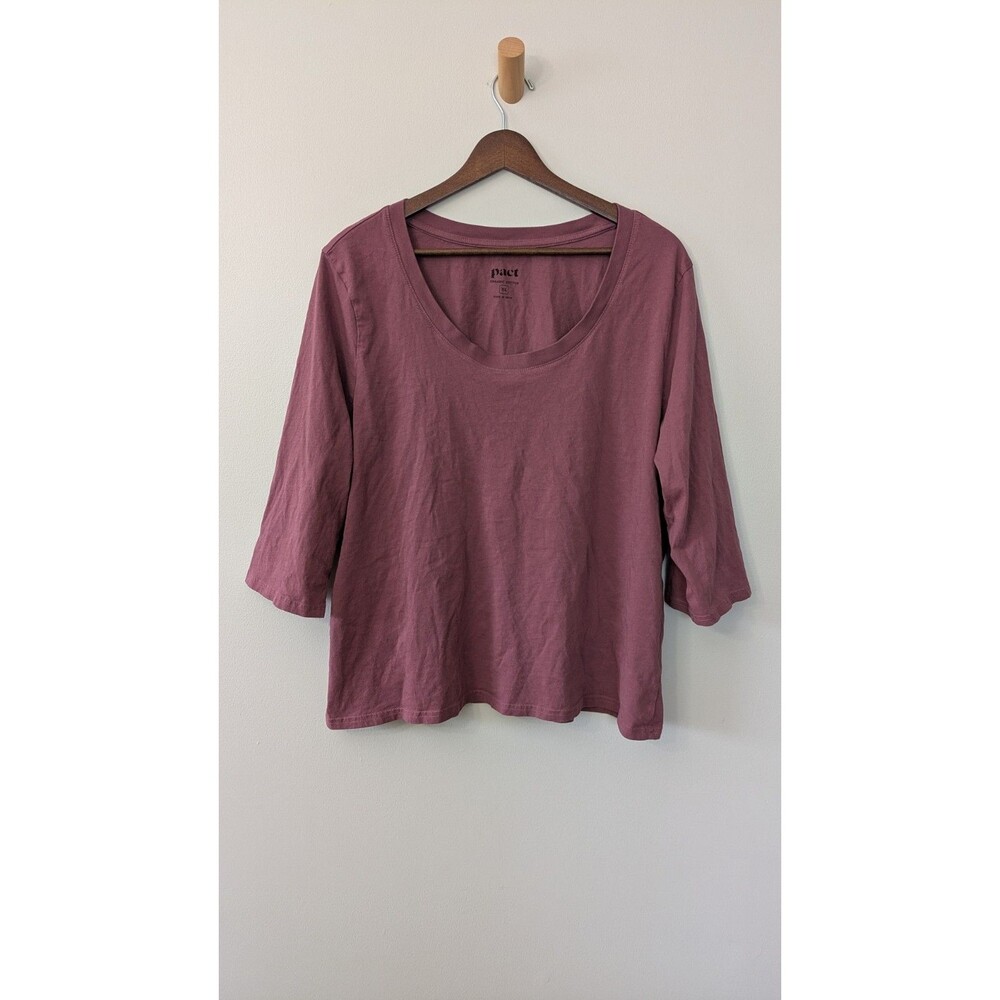 PACT Organic Cotton Scoop Neck Top XL Sustainable Staple 3/4 Sleeve Basic Casual